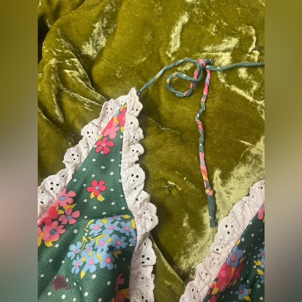 Vintage 1970s floral halter lace button flower green top boho chic - Picture 7 of 16